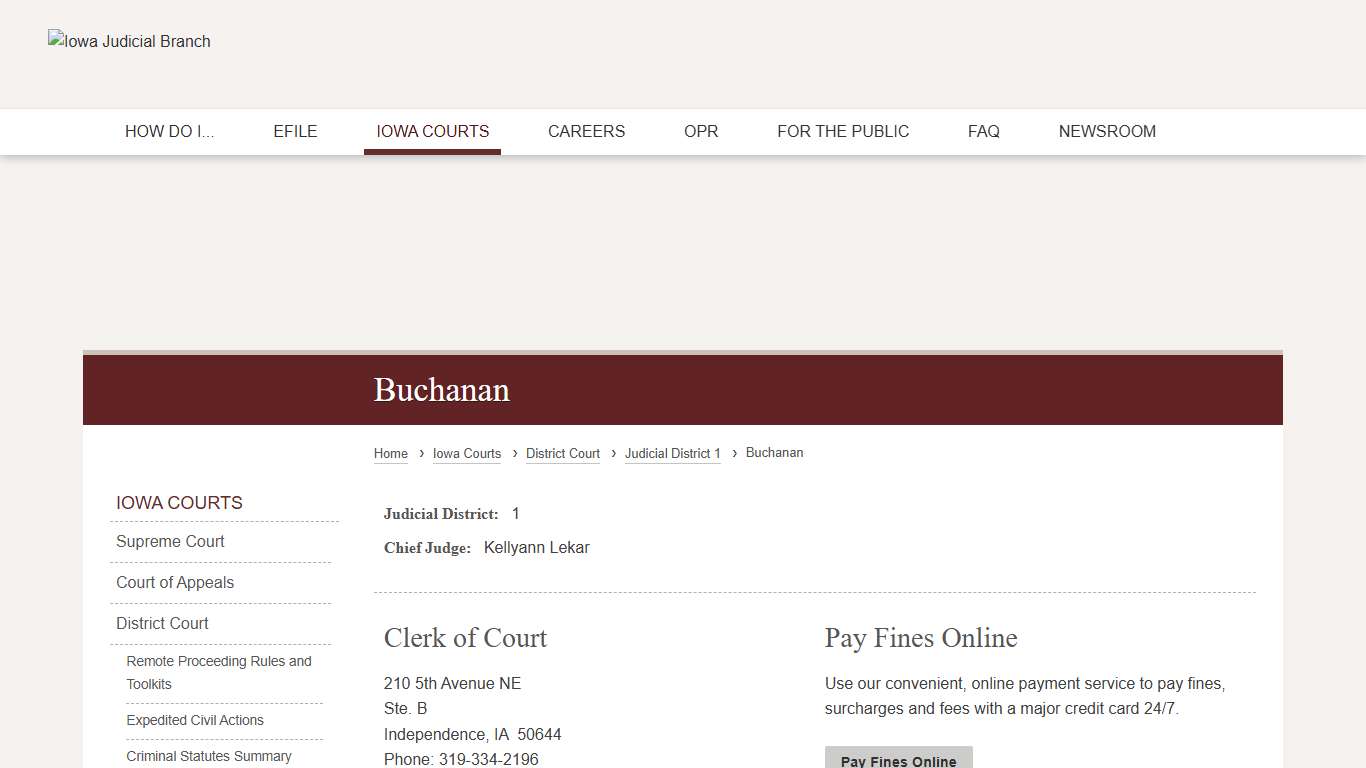 Buchanan Judicial District 1 Iowa Judicial Branch